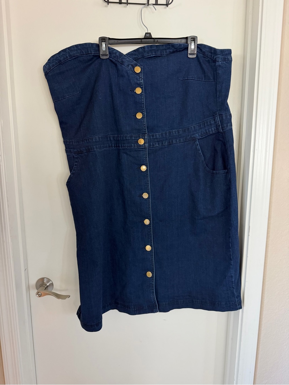 Strapless Dark Blue Denim Button-Front Skirt
